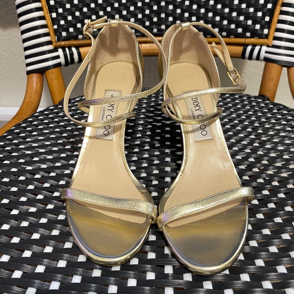Jimmy Choo size 37 1/2 Gold Strap Sandals.